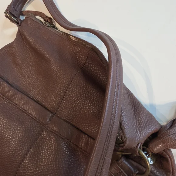 The Sak Collective Brown Leather Hobo Bucket Bag Purse - Picture 9 of 11
